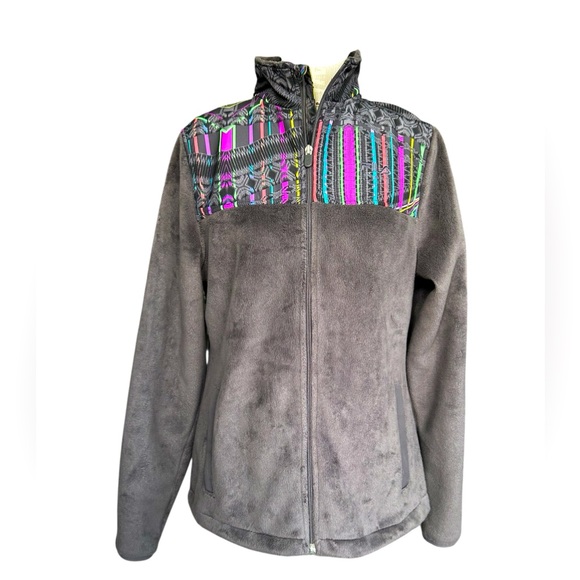 Fila Women’s Gray Fleece zip up Jacket with neon color design size small - Picture 1 of 11